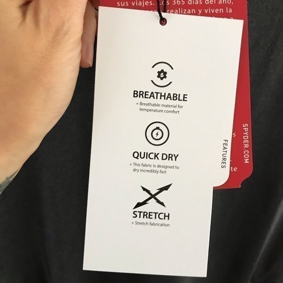 Spyder Active Gray and Black Webbed ProW B BREATHABLE Workout T Shirt - Picture 7 of 9